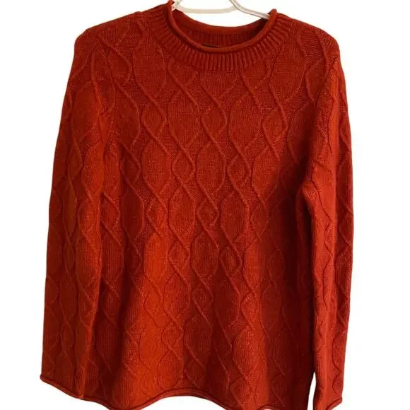 Talbot Lpetite Dark Orange Sweater Acrylic Blend Long Sleeve Cozy Warm - Picture 2 of 6